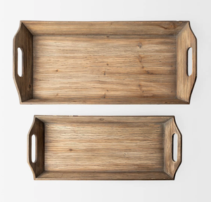 2 bandejas decorativas rústicas de madera, platos rectangulares para servir con asas para el hogar, cocina, mesa de café, modernos y ecológicos - Product Image 1