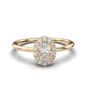 Bague de fiançailles de luxe pour femme en or rose 14 carats avec diamant de laboratoire taille ovale et halo, ensemble de bijoux de mariage pour femme - Product Image 3