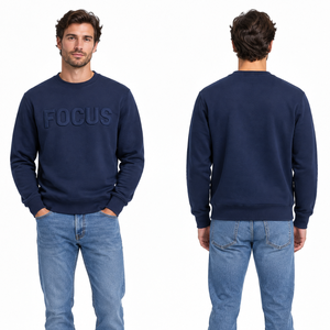 Pull en molleton bleu marine foncé pour homme, col rond, personnalisable, avec logo 3D en relief « FOCUS », vente en gros - Product Image 4