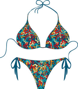 Conjunto de Bikini de Dos Piezas con Cuello Halter para Mujer, Tallas Grandes, Diseño Geométrico, Relleno Extraíble, Parte Inferior con Lazos Laterales, 100% Personalizado - Product Image 2
