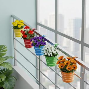 Ensemble de pots suspendus modernes, colorés, en PP, pour une utilisation intérieure et extérieure, avec fleurs et plantes vertes - Product Image 3