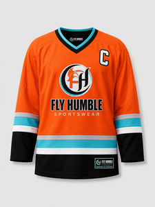 เสื้อฮอกกี้น้ำแข็งสีส้มสำหรับผู้ชาย Fly Humble แขนยาว พิมพ์ลายดิจิทัล ระบายเหงื่อได้ดี ชุดกีฬาสำหรับผู้ใหญ่ ทรงปกติ ปี 2026 100% - Product Image 1