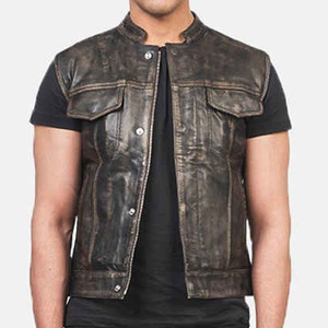 Chaleco de Cuero sin Mangas para Hombre 2026, Estilo Motociclista, Acabado Lavado, Chaqueta para Todas las Estaciones, Diseño Personalizado Premium con Pedrería - Product Image 1