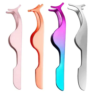 Segmented Cluster Makeup Tool Custom Logo Strip Lashes <b>Extension</b> Steel Color Eyelash Applicator Tweezers - Product Image 3