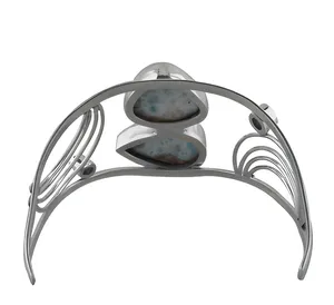 Bracelet manchette en argent sterling 925 avec larimar bleu naturel, motif volute orné, fait main, style statement - Product Image 2