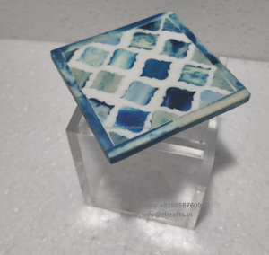 Venta al por mayor moderno transparente cuadrado acrílico postre contenedor con hueso incrustado tapa azul para el hogar para bodas - Product Image 1