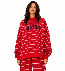 Sweat-shirt personnalisé pour femme à col montant rayé, 100% coton, décontracté, épaules tombantes, col montant avec logo sur le devant - Product Image 1