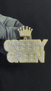 Pendentif personnalisé « Greedy Green » avec couronne, diamants Moissanite, plaqué rhodium, certifié GIA, en argent sterling 925, bijoux Hip Hop glacés - Product Image 6