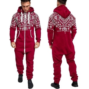 New Trending Men's Printed Romper With Front Zipper Sublimated Drawstring Hood Track Suit Zip Sleeping Wear <b>Knickers</b> Sweat Suit - Product Image 3