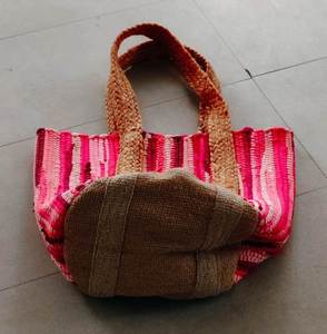 Bolso Tote de Yute a Rayas Estilo Bohemio para Mujer, Casual, Abierto, con Dos Asas, Ecológico, para Uso Diario - Product Image 3