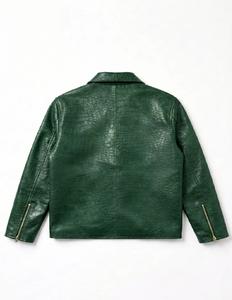 Blouson Bomber en Cuir Vert Prêt à Expédier pour Homme, Imprimé Croco Exotique Gaufré, Logo Avant, Style Vintage Hiver de Luxe - Product Image 4