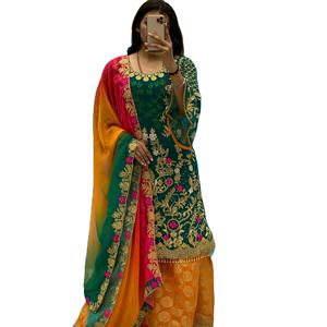 รายการเย็บปักถักร้อย Georgette หนักของนักออกแบบล่าสุดและชุด Plazzo ทํางานเพชรโดย Fab Zone - Product Image 1