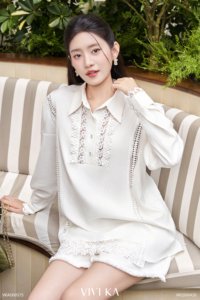 Women's <b>Linen</b> Ivory Lace Patchwork Long Sleeve Blouse Vintage Collared Loose Fit Shirt Elegant Floral Crochet <b>Top</b> KEIRA - Product Image 4