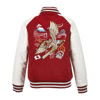 Veste universitaire rouge et blanche pour homme, logo d'aigle brodé, style preppy, col rabattu, coupe classique, vêtement d'automne