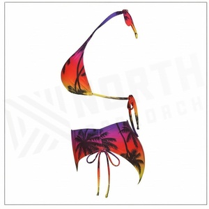 Conjunto de Bikini de 2 Piezas con Estampado de Palmeras Tropicales para Mujer, Cuello Halter, Cintura Alta, Traje de Baño de Spandex y Poliéster Elástico para Playa - Product Image 3
