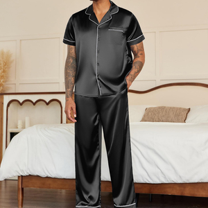 Ensemble de pyjama en satin de soie à manches courtes avec boutons et poches, vêtements de nuit classiques, tenue de nuit pour homme, à vendre - Product Image 5