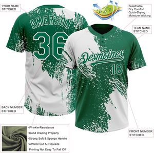Custom 2 Button Baseball Jersey Sublimated Print <b>Green</b> White Team Uniform Moisture Wicking Athletic Sportswear OEM ODM - Product Image 2