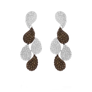 2.71 Cttw Round Cut White & Brown Natural Diamond Teardrop <b>Dangle</b> <b>Earrings</b> for Womens 925 Sterling <b>Silver</b>, G-H Color - Product Image 1