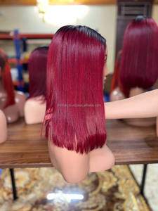 วิกผมมนุษย์ผมบ๊อบ99j สีแดงเบอร์กันดีผมแท้จากเวียดนามวิกผมมีลูกไม้ด้านหน้า - Product Image 6