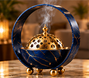 เตาเผาบัคฮูร์ทรงโดมสีทองแบบอาหรับ ทำจากสแตนเลสสีดำ สำหรับฤดูร้อน ใช้กับธูปหอมอโรมาเธอราพี ให้กลิ่นหอมยาวนาน 100% จากธรรมชาติ - Product Image 2