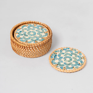 Sous-verre en rotin élégant fait main avec motif MOP, décoration classique pour les fêtes, pour tasses et verres, à prix abordable - Product Image 1