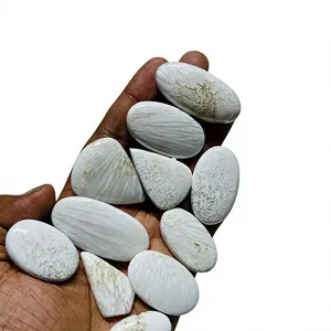 Cabujones sueltos de escolecita blanca natural Variedad de piedras preciosas Lisas para hacer joyas Formas elegantes de pera con taladro gratis - Product Image 3