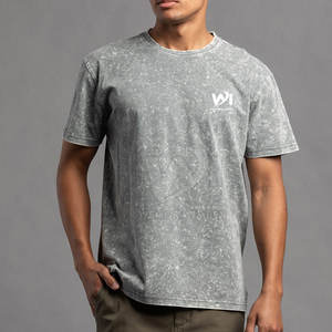 Camiseta con logo personalizado estampado a bajo precio, estilo acid wash para hombre, 100% algodón, corte holgado, para hacer ejercicio, camiseta acid wash para hombre - Product Image 3