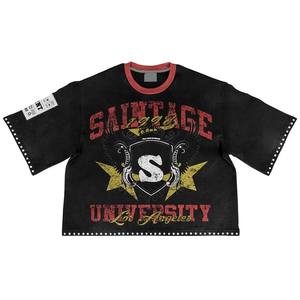T-shirt court streetwear pour homme, coupe ample, épaules tombantes, décontracté, en tissu respirant 100% coton - Product Image 1