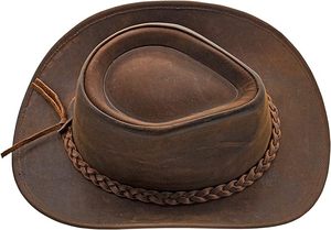 Chapeau de cowboy en cuir véritable style Outback noir - Product Image 4