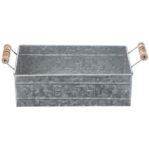 Bandeja de Metal Galvanizado Estilo Rústico para Accesorios de Baño con Asas de Madera para Organización de Encimeras - Product Image 1