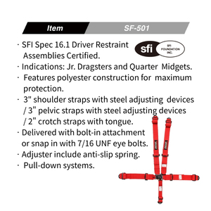 Arnés de Seguridad de Carreras TBRACING SF-501 de 5 Puntos, Rojo, de Poliéster, con Bloqueo de Seguridad, Certificado SFI 16.1, Certificado ISO9001:2015, Cinturón de Seguridad para Automóvil de 3 Pulgadas - Product Image 5