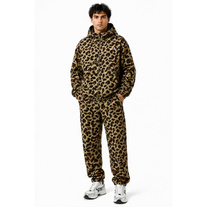 Conjunto Deportivo Cortavientos Ligero con Capucha para Hombre, Estampado de Leopardo Marrón, Estilo Urbano Chino, Venta al por Mayor Personalizada - Product Image 6