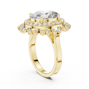 Bague de fiançailles en or massif 14K 18K avec diamant de laboratoire taille ovale, double halo floral, certifiée IGI DEF VVS, vente en gros - Product Image 4
