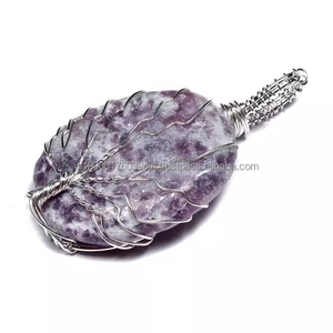 Meilleure vente en gros pas cher prix cristaux pierre de guérison vert aventurine arbre de vie fil enroulé bijoux pendentif collier - Product Image 3