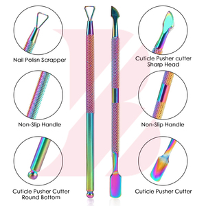 2 pièces, pousse-cuticules et coupe-cuticules multicolores avec étui de rangement, pousse-cuticules professionnel, dissolvant de vernis à ongles - Product Image 2