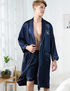 High Quality <b>Men's</b> Solid Knitted Soft Casual Sleepwear Long Sleeve Nightgown <b>Pajamas</b> Robe <b>Sets</b> Plus Size - Product Image 5