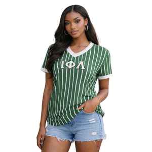 T-shirt de baseball vert émeraude Iota Phi Lambda Sorority, vêtement à lettres grecques, haut décontracté à manches courtes pour femme - Product Image 3