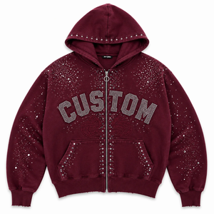 Sweat-shirt à capuche personnalisé avec strass pour homme, style streetwear oversize, noir, zippé, logo frontal, en molleton tricoté, coupe classique, automne - Product Image 4