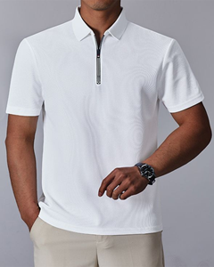 Camiseta Polo Personalizada de Color Sólido para Hombre, de Secado Rápido, Manga Corta, Media Cremallera, con Logotipo Bordado - Product Image 1