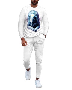 Survêtement personnalisé en velours bleu pour hommes vêtements de sport respirants à la mode survêtements d'hiver à rayures sans capuche avec logo - Product Image 1