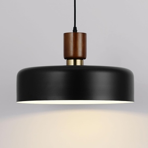 Lampe suspendue noire moderne, lampe suspendue nordique, lampe de plafond en bois, lampe suspendue industrielle en métal - Product Image 6