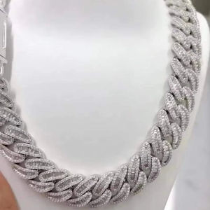 Collar de Cadena Cubana de Plata 925 con Moissanita y Baño de Rodio, Joyería Hip Hop Bling Estilo Rey para Raperos - Product Image 1