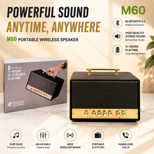 Enceinte Bluetooth Rétro Vintage M60 avec Basses Puissantes de 4 Pouces, Support Téléphone, Décoration de Bureau et Audio Domestique – Vente en Gros - Product Image 1