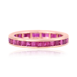Anillo de Eternidad Cuadrado de Oro Blanco, Amarillo y Rosa de 18K con Esmeralda, Rubí y Zafiro, Joyería Fina con Piedras Preciosas para Aniversario de Bodas, a la Moda - Product Image 1