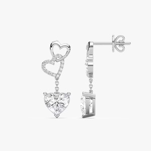 2.8CTW Heart & Round Lab Grown <b>Diamond</b> Chain <b>Dangle</b> Drop <b>Earrings</b> with Multiple Stones in 10/14/18KT Gold Trendy Design - Product Image 4