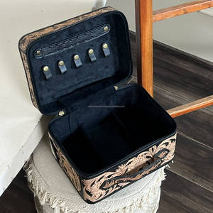 Organisateur de bijoux en cuir véritable fait main, neuf, de créateur, en cuir de vachette de luxe, avec fermeture éclair, pour maquillage et rangement de voyage - Product Image 6