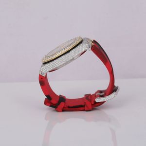 Splendid Gift Jewelry Men Luxury Diamond Chronograph Watch Analog Quartz Silver/Moissanite Case Sapphire Crystal 28mm <b>Red</b> - Product Image 4