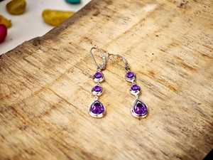 Nikhil Gems Purple Amethyst Drop <b>Earrings</b> for Women Pear Cut 925 Sterling Silver Wedding Bridal Jewelry Third Party Appraisal - Product Image 5