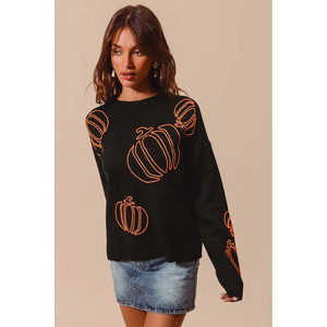 Women's Halloween Thanksgiving Pumpkin Embroidered Sweater so <b>ME</b> Design - Product Image 3