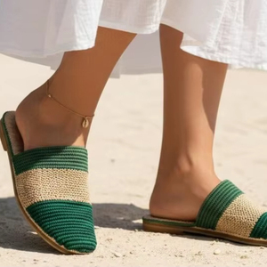 Pantoufles en raphia vert faites à la main, sandales d'été marocaines - Product Image 1